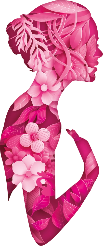 Die Silhouette einer Frau, die mit Blumen gefüllt ist, die sich an die Brust fasst